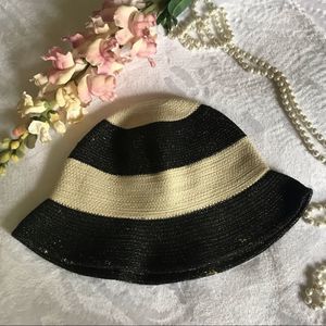 [Nine West] Cream and Black Striped Boat Hat
